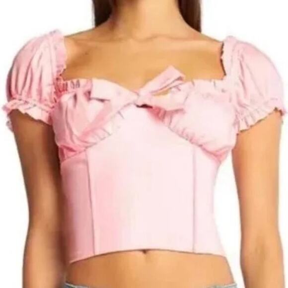 I.AM.GIA Naomi Corset Top Pink Bow Milkmaid Coquette Y2K M Babydoll Puff Sleeves - Picture 11 of 11